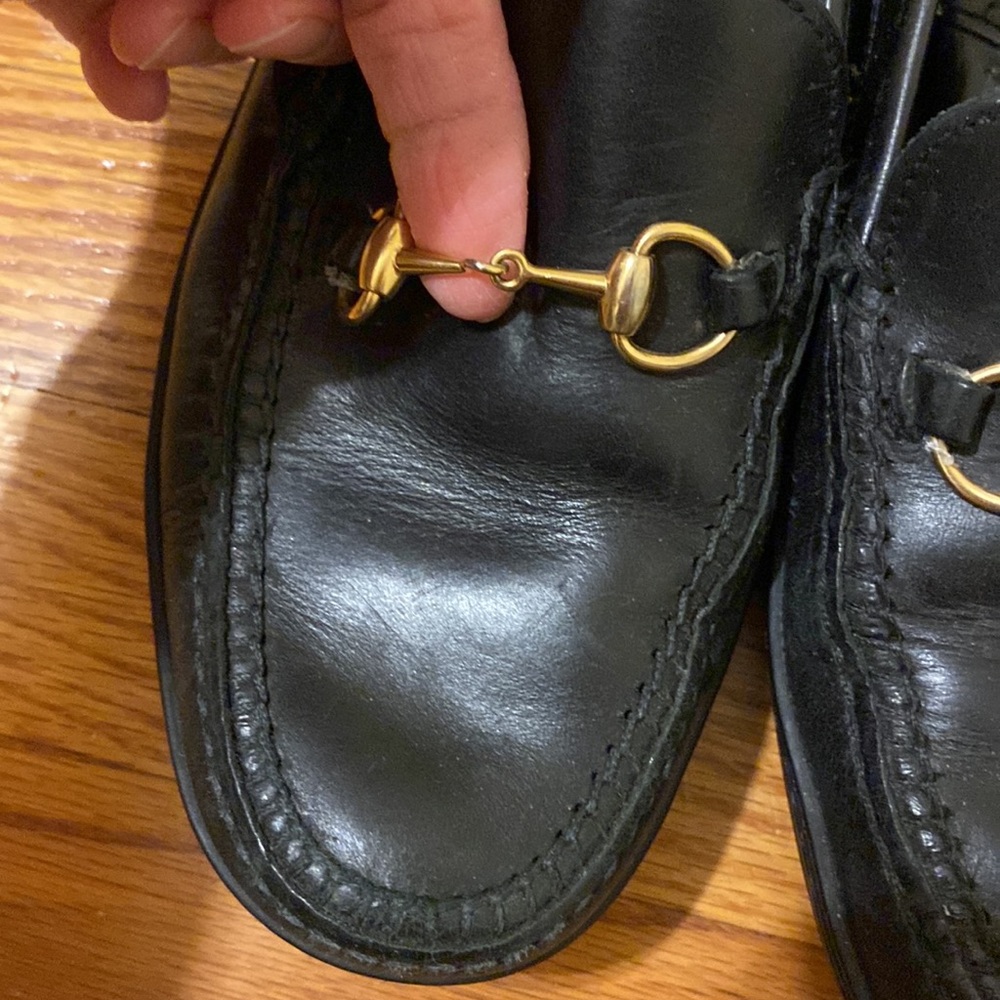 Gucci Black Leather Loafers with Horsebit Gold Hardware - Picture 6 of 11